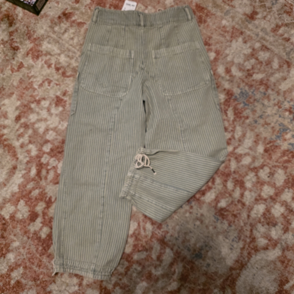 We The Free Smooth Sailing Stripped Pants. Striped Lace-Up Pants Washed Sage. - Picture 3 of 7